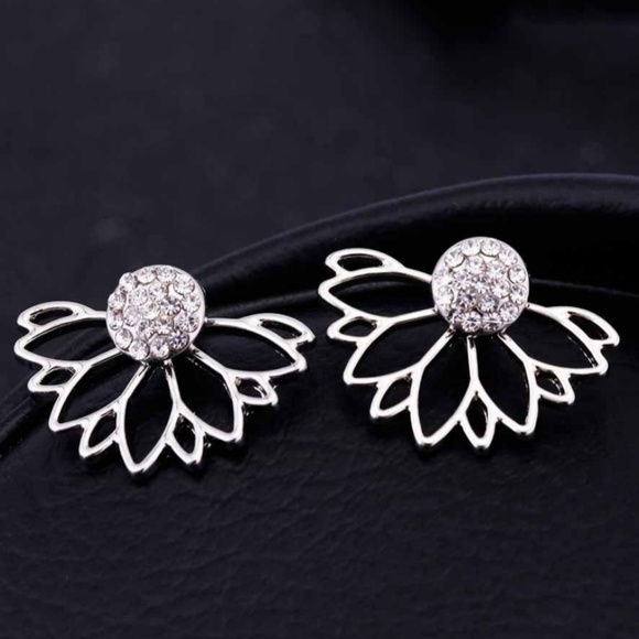 Crystal Lotus Jacket Flower Stud Earrings - Picture 2 of 3